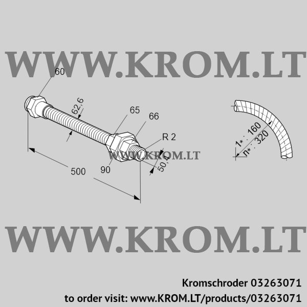 Kromschroder ES 50RA500, 03263071 stainless steel flexible tube, 03263071