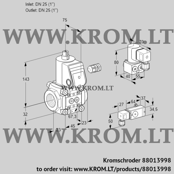 Kromschroder VAS 125R/NW, 88013998 gas solenoid valve, 88013998