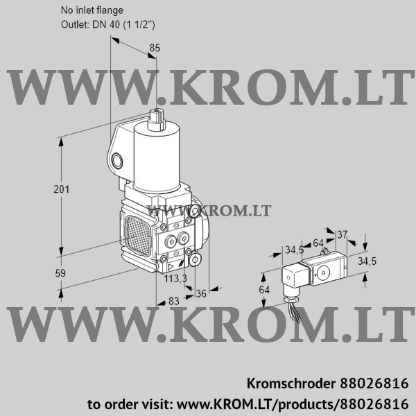 Kromschroder VAS 3T-/40N/NQSL, 88026816 gas solenoid valve, 88026816