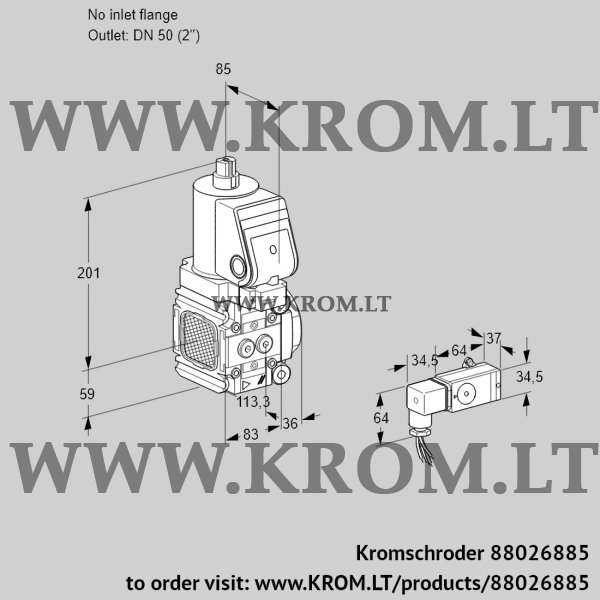 Kromschroder VAS 3T-/50N/NQSR, 88026885 gas solenoid valve, 88026885
