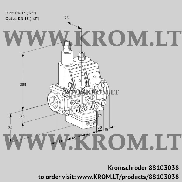 Kromschroder VCH 1E15R/15R05LHEVQR/PPPP/PPPP, 88103038 flow rate regulator, 88103038