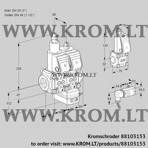 Kromschroder VCD 2T25N/40N05LD-25QR/3--4/ZSPP, 88103153 pressure regulator, 88103153